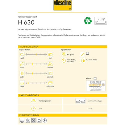 Freudenberg Vlieseline H 630 Volumenvlies Breite 90 cm | Laufmeter | Weiß