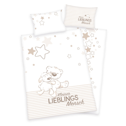 HERDING Kinderbettwäsche Set 100 x 135 cm "Kleiner Lieblingsmensch” beige