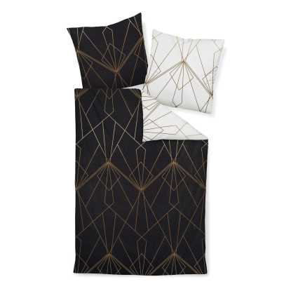 JANINE JD Mako Satin 87054 Wende-Bettwäsche bronzebraun schwarz 135 x 200 cm / 80 x 80 cm