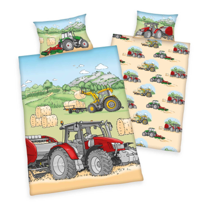 HERDING Kinder-Wendebettwäsche Set 100 x 135 cm “Traktor”